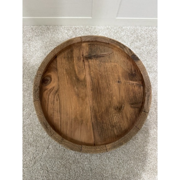 Antique PRIMITIVE Vintage Wooden Bucket w/ Swing Handle 2 Metal Bands Christmas - Picture 6 of 8